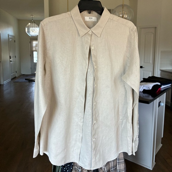 (NWOT) Uniqlo Premium Linen Shirt Natural - Picture 4 of 6